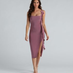 Dare To Be Noticed Ruffle Slit Midi Dress