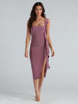 Dare To Be Noticed Ruffle Slit Midi Dress