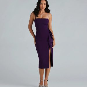 Attract Attention Crepe Ruffle Midi Dress