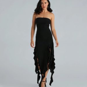 Moments Like This Strapless Ruffled Midi Dress