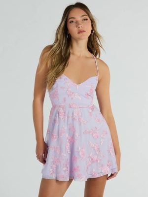 Floral Retreat Lace Up Embroidered Skater Dress