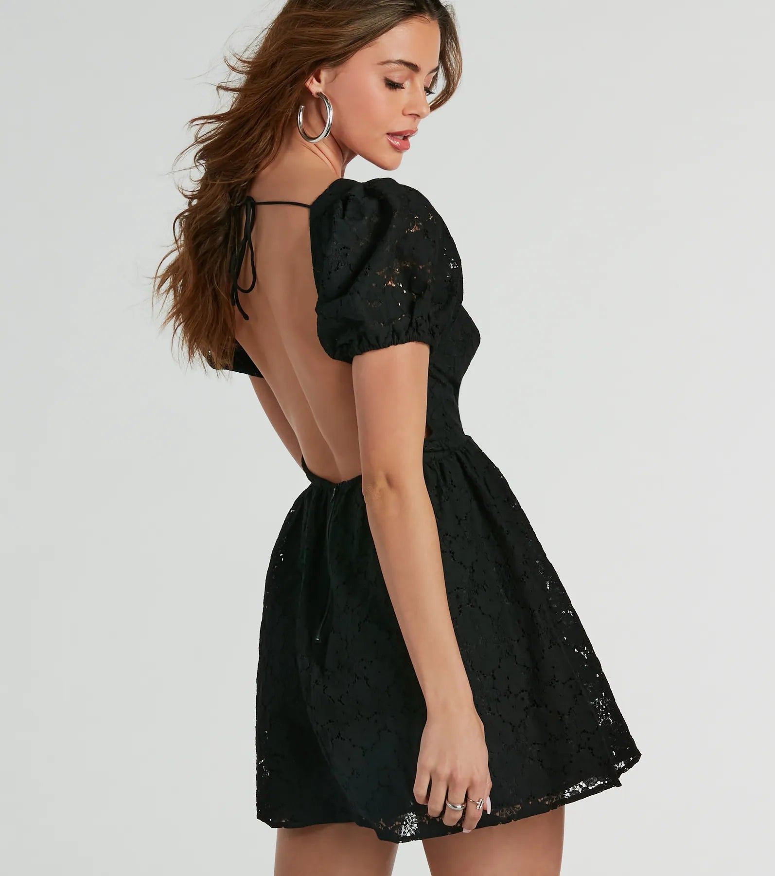 Flirty Aura Puff Sleeve Floral Lace Skater Dress - Image 6