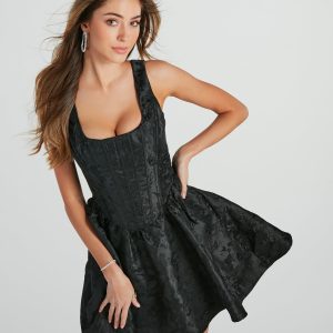 Revel In Wonder Jacquard Corset Skater Dress