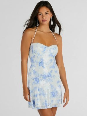 Sparkly Excellence Floral Sequin Mini A-Line Dress