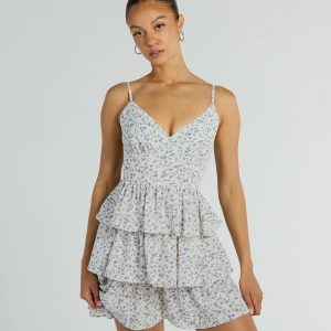 Subtle Charm V-Neck Ruffled Floral Skater Dress