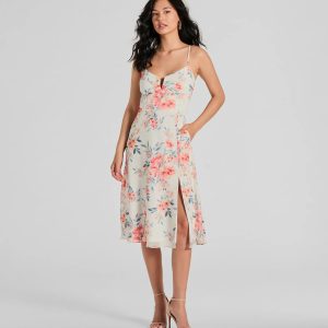 Floral Energy Sleeveless A-Line Chiffon Midi Dress