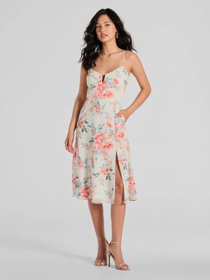 Floral Energy Sleeveless A-Line Chiffon Midi Dress