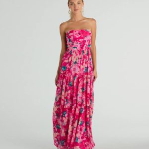 Radiate Romantic Vibes Strapless Floral Chiffon Maxi Dress