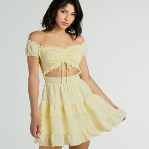 Girlycore Off-The-Shoulder Ruffled Skater Dress