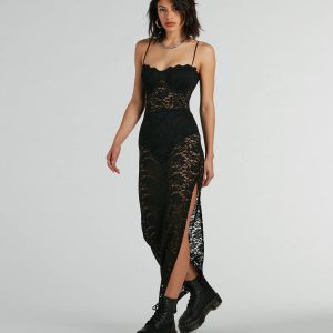 Kiss And Tell Sweetheart Sheer Lace Maxi Dress