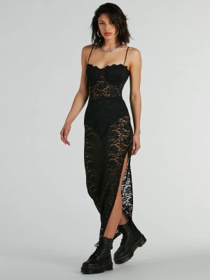 Kiss And Tell Sweetheart Sheer Lace Maxi Dress