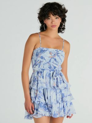 Fawn Over You Marble Print Chiffon Skater Dress