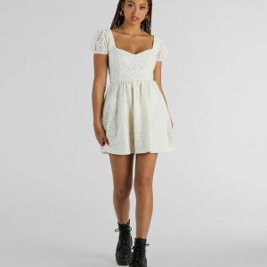 Perfectly Stunning Bow Eyelet Lace Skater Dress