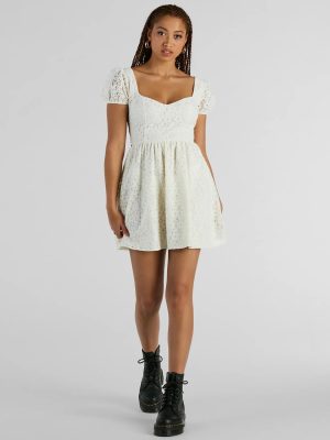 Perfectly Stunning Bow Eyelet Lace Skater Dress