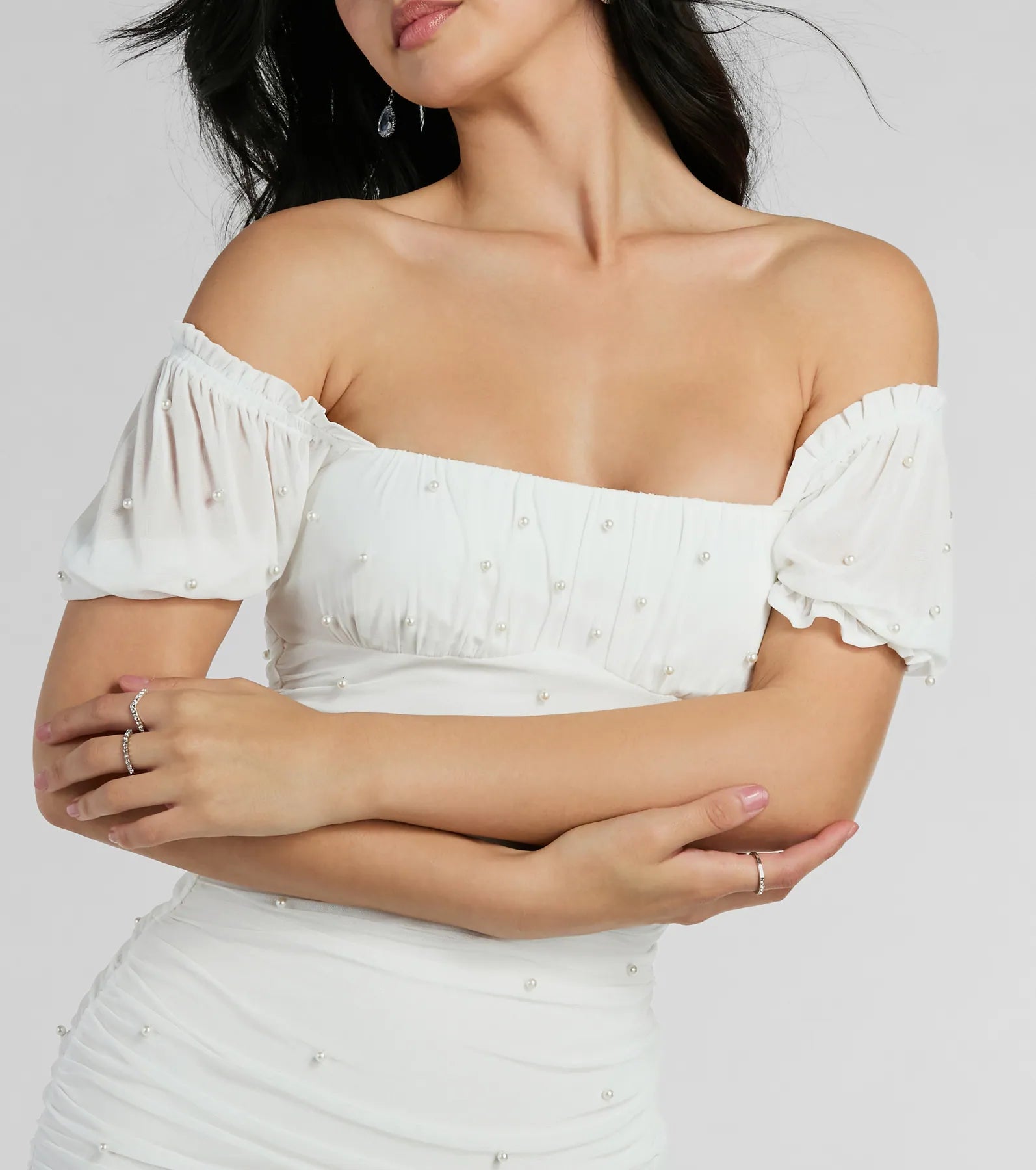 Pearls For Babes Puff Sleeve Bodycon Mini Dress - Image 3