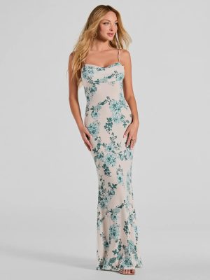 Delightful And Sweet Cowl Neck Floral Maxi Dress