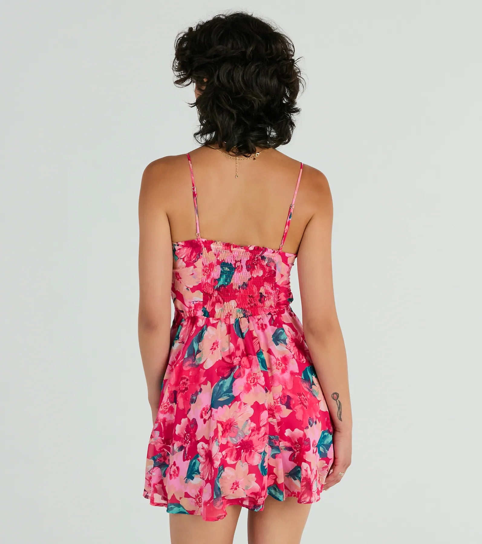 Tropical Blooms Floral Ruffle Chiffon Skater Dress - Image 2