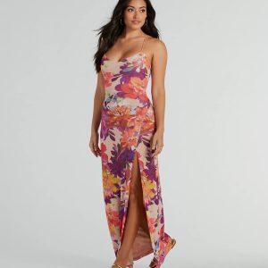 Paradise Babe Lace Up Tropical Floral Maxi Dress