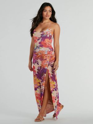 Paradise Babe Lace Up Tropical Floral Maxi Dress