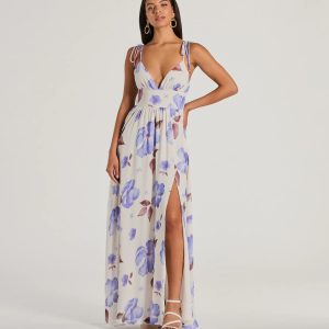 Irresistibly Sweet V-Neck Floral Chiffon Maxi Dress