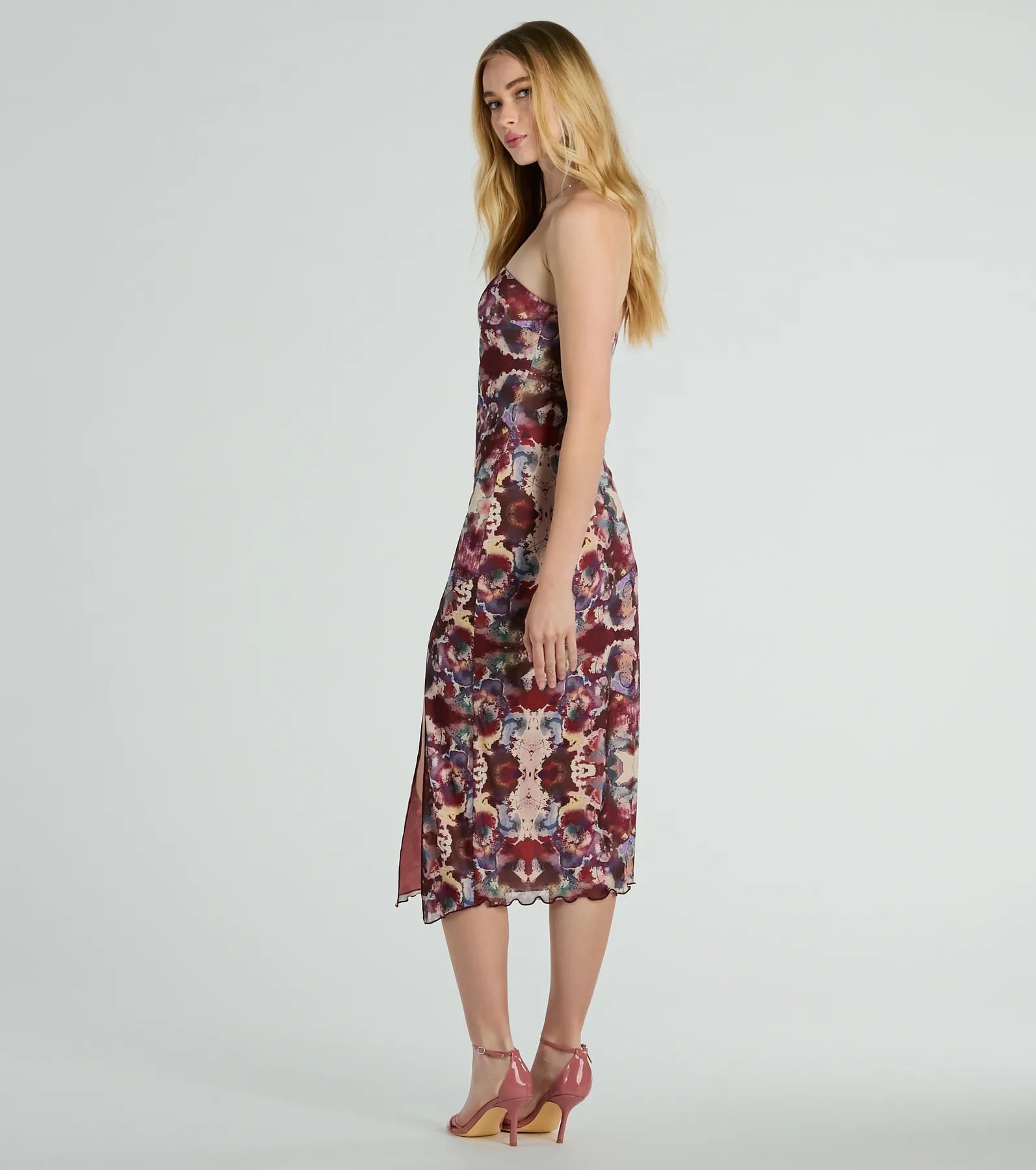 Chic Illusion Strapless Artsy Printed Midi Dress - Image 2