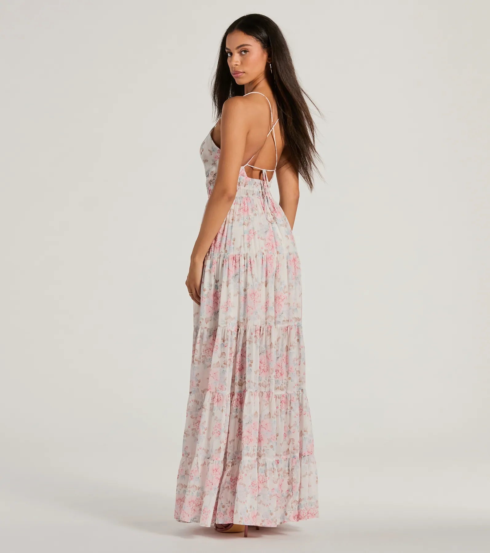 Exceptional Bliss Lace-Up Floral Chiffon Maxi Dress - Image 2
