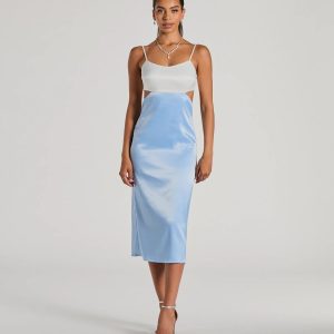 Perfect Pairing Tie Back Color Block Satin Midi Dress