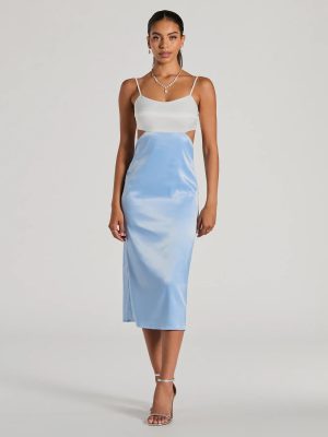 Perfect Pairing Tie Back Color Block Satin Midi Dress