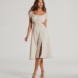 Watch Me Bloom Off-The-Shoulder Floral Midi Dress