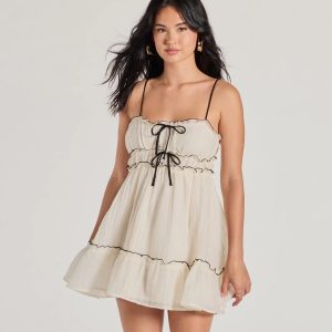 Cute Perfection Scoop Neck Bow Skater Dress