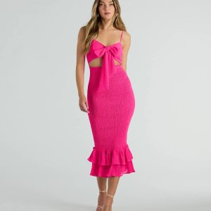 Bold Babe Cutout Ruffle Hem Chiffon Midi Dress