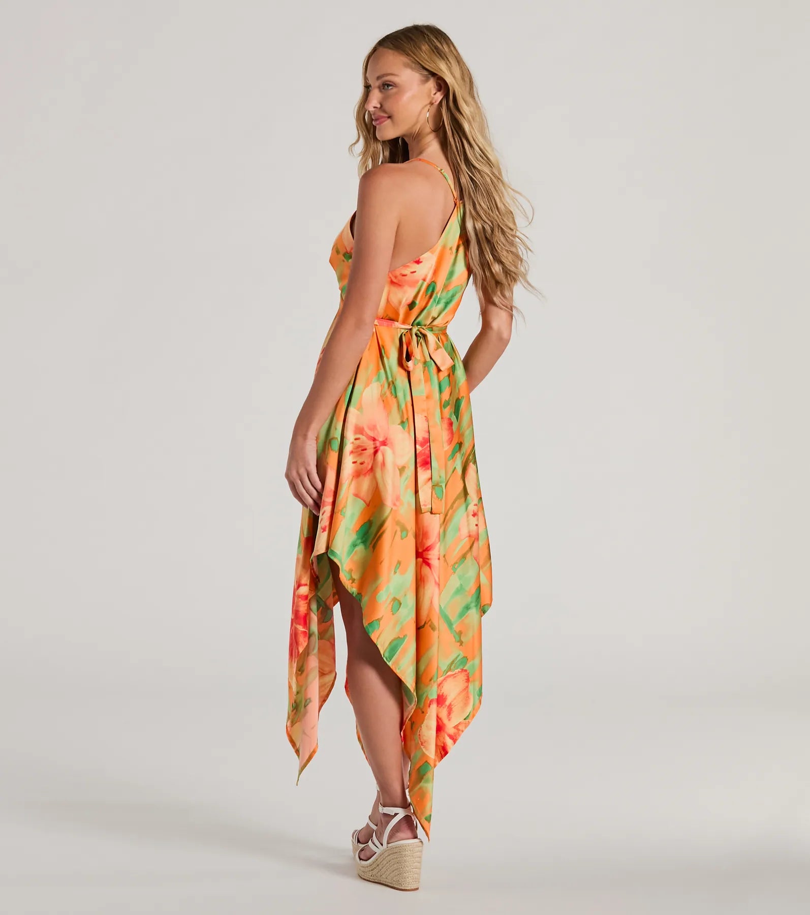 Paradise Bound Tropical Floral Satin Midi Dress - Image 2