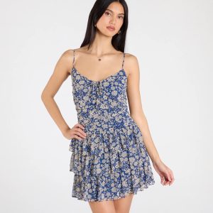 Sun And Blooms Floral Chiffon Skater Dress