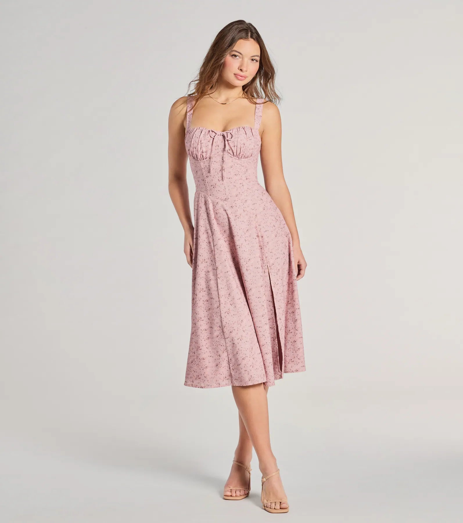 Sweet Spice Corset Lace-Up Floral Midi Dress - Image 2