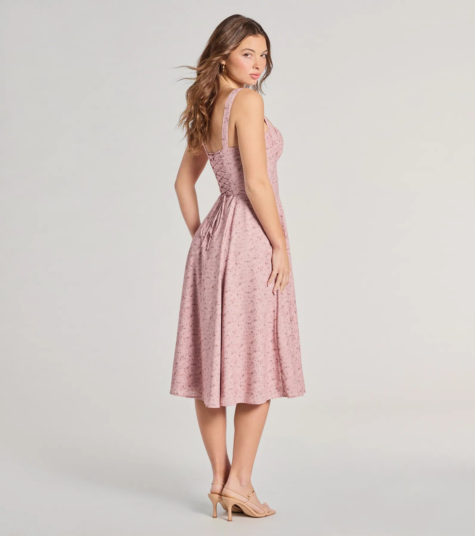 Sweet Spice Corset Lace-Up Floral Midi Dress - Image 3