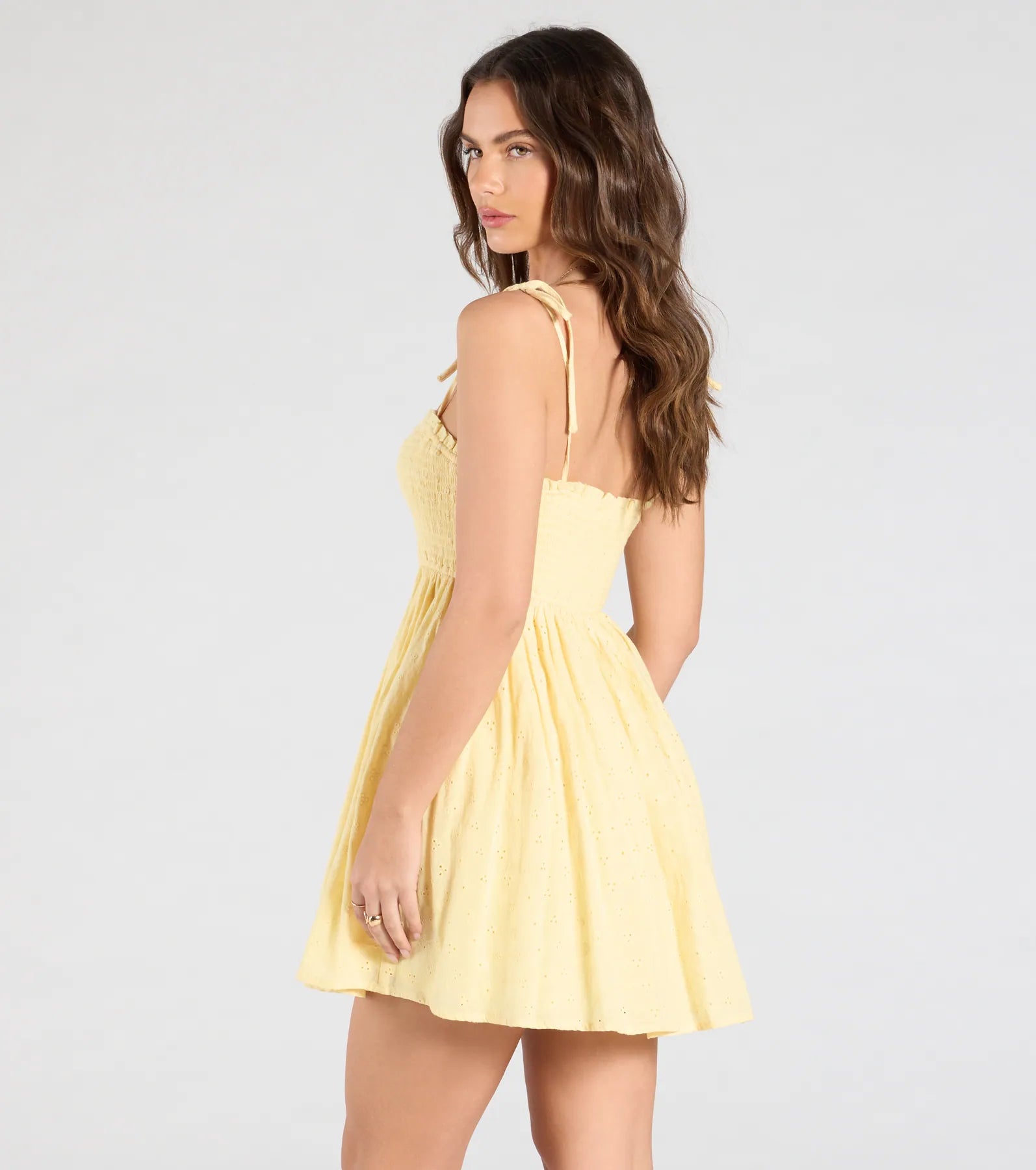 Sunny Tones Smocked Eyelet Skater Dress - Image 2