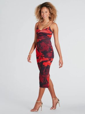 Stunning One V-Neck Abstract Midi Dress