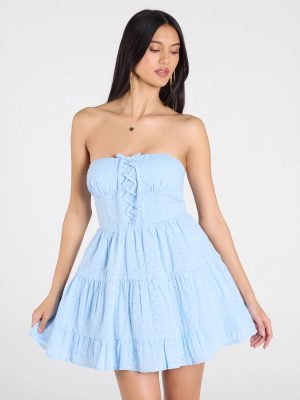 Caught Your Eye Strapless Lace-Up Skater Dress