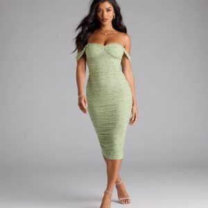 Pearl Babe Off-The-Shoulder Midi Dress
