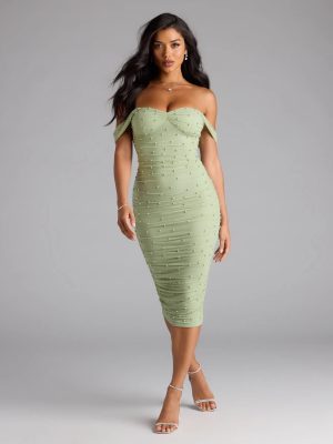 Pearl Babe Off-The-Shoulder Midi Dress