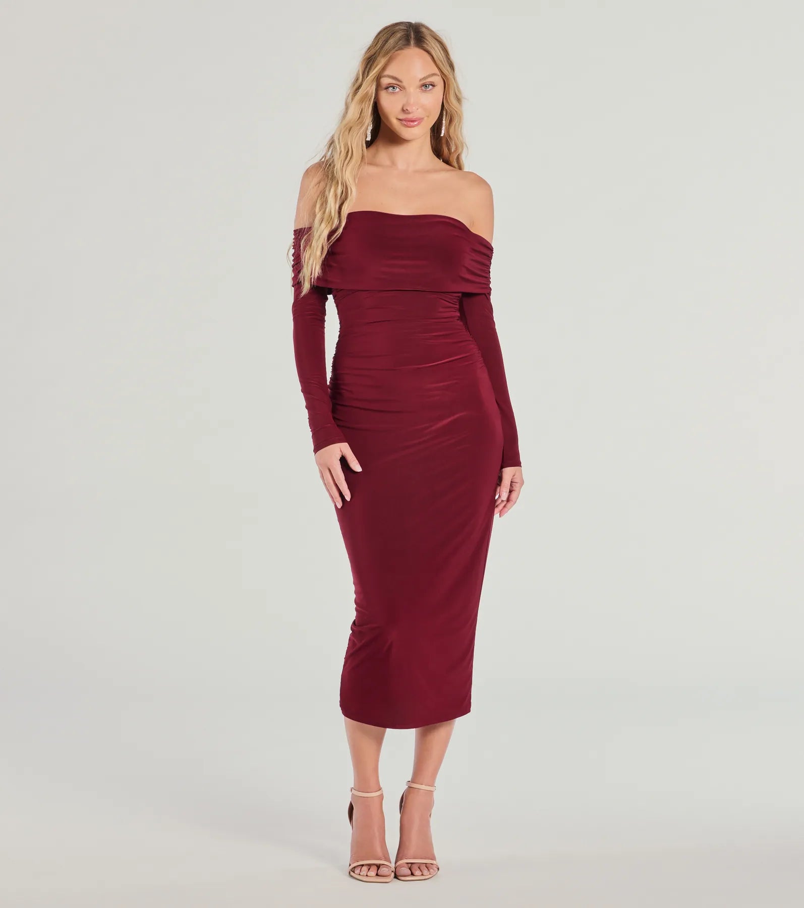 Casual Affair Long Sleeve Ruched Midi Dress - Image 7