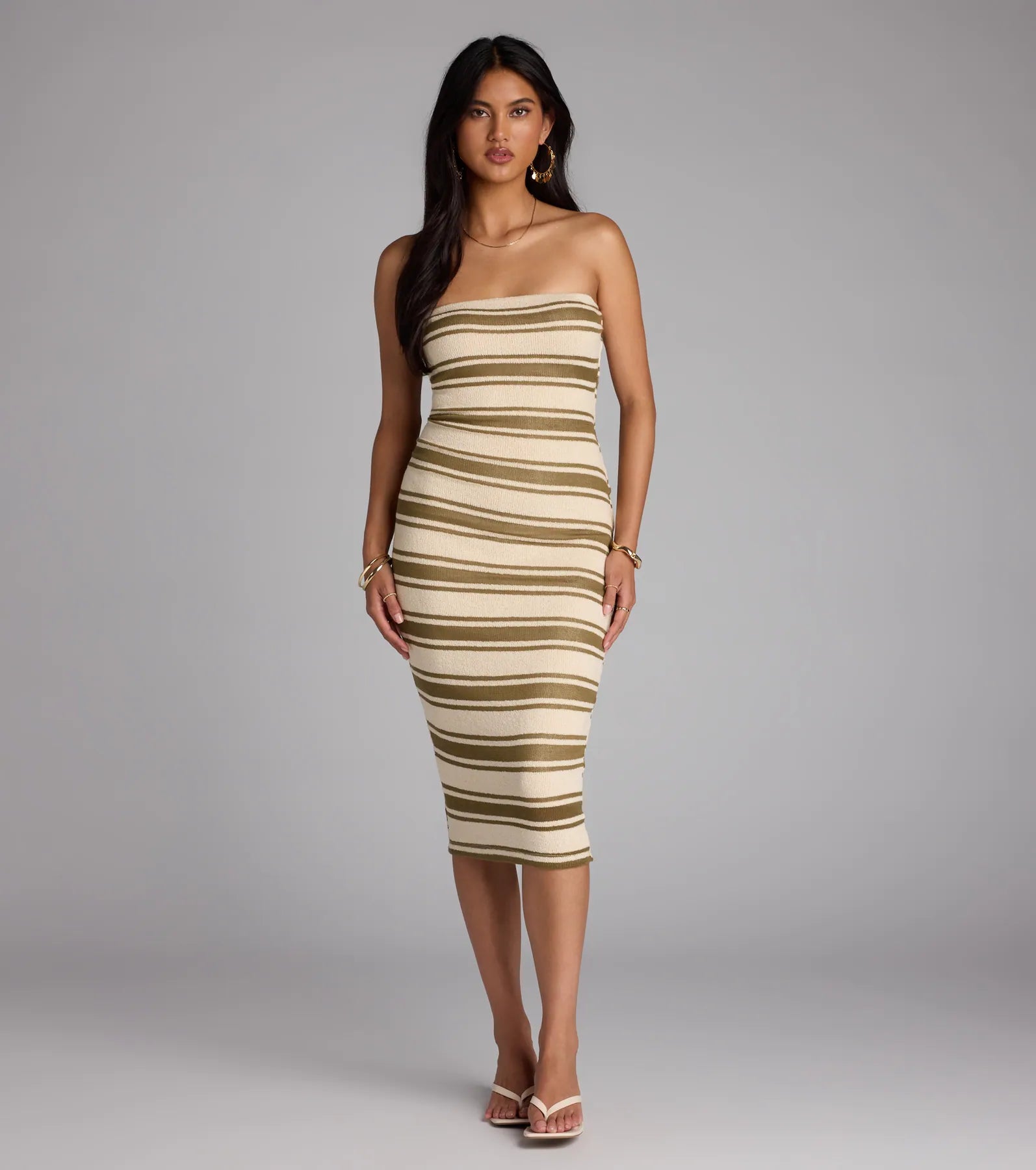 Own The Room Striped Knit Midi Tube Dress