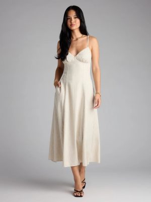 Chic Twist Tie-Back Striped Midi Dress