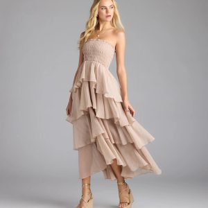 Breezy As Can Be Strapless Ruffled Midi Dress
