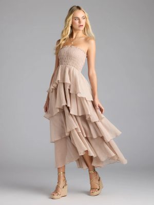 Breezy As Can Be Strapless Ruffled Midi Dress