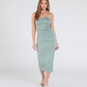 Casually Sultry Strapless Bodycon Midi Dress
