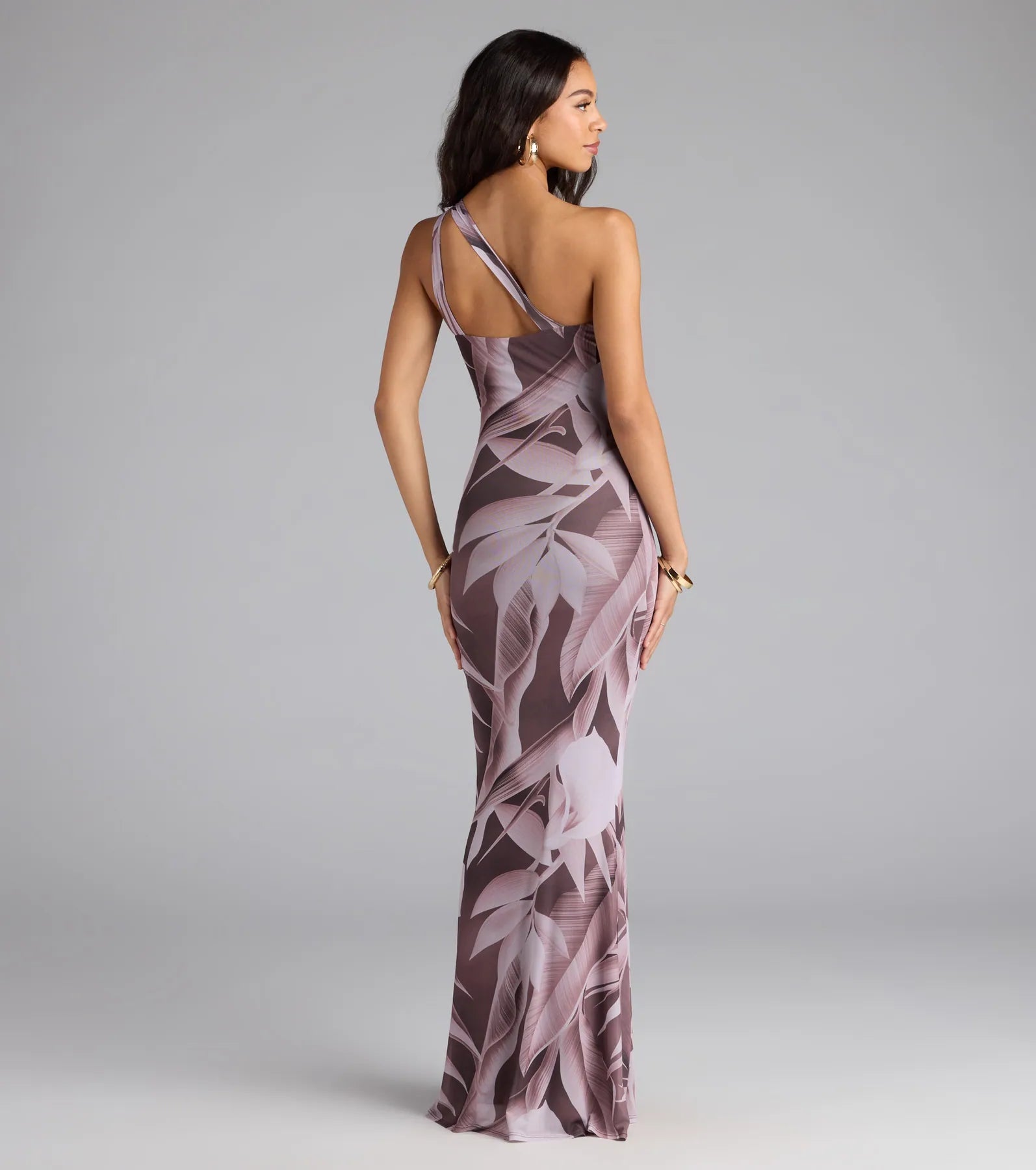 Vacay Mode Tropical Print One-Shoulder Maxi Dress - Image 2