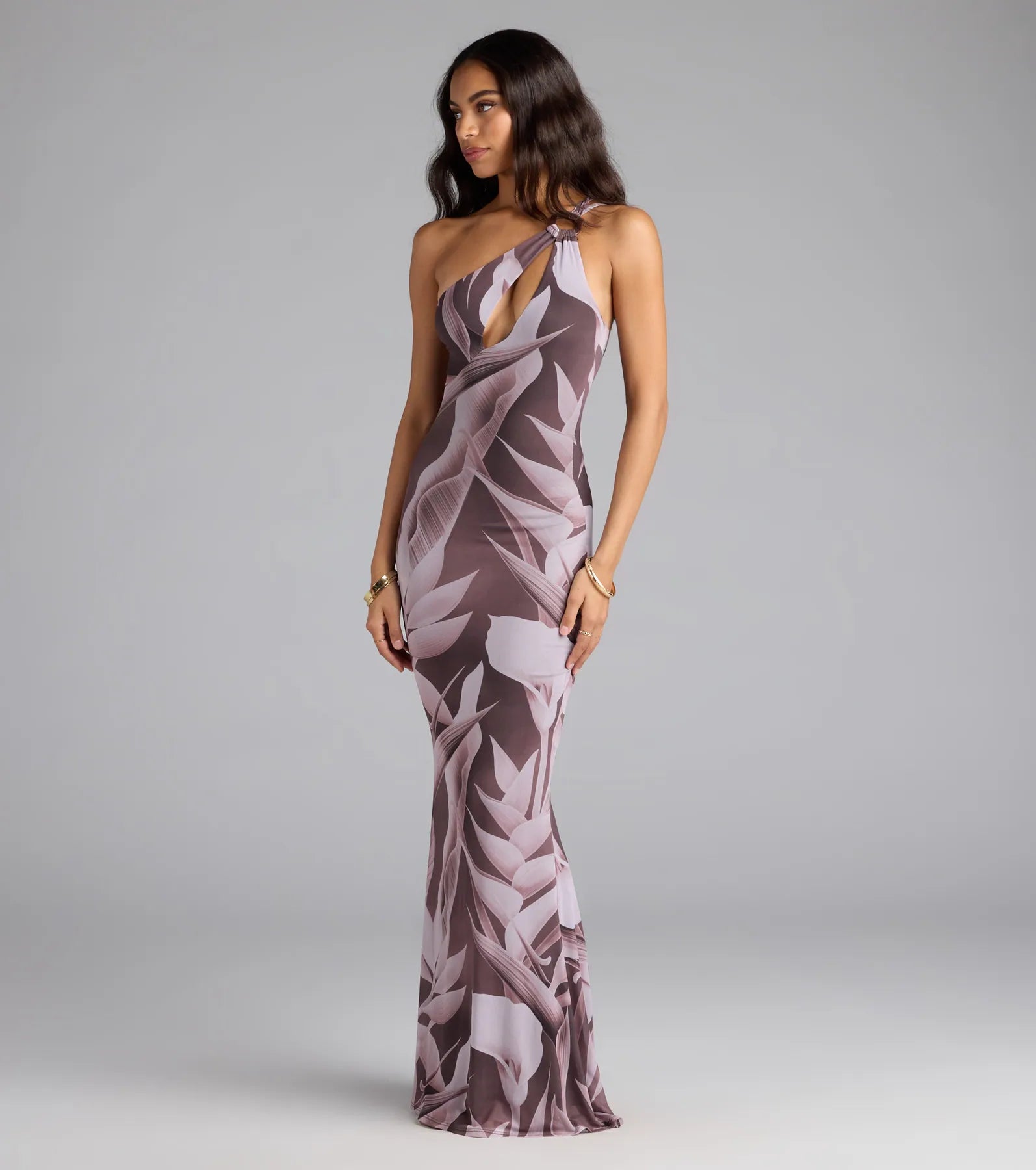 Vacay Mode Tropical Print One-Shoulder Maxi Dress - Image 4