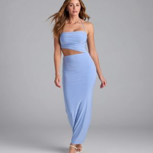 Sultry Mode Halter Cutout Maxi Dress