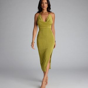 Chic Paradise Halter Open Back Slit Midi Dress